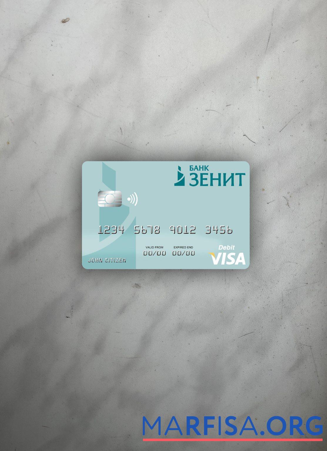 Realistic Russia Bank ZENIT visa debit card photolook front template